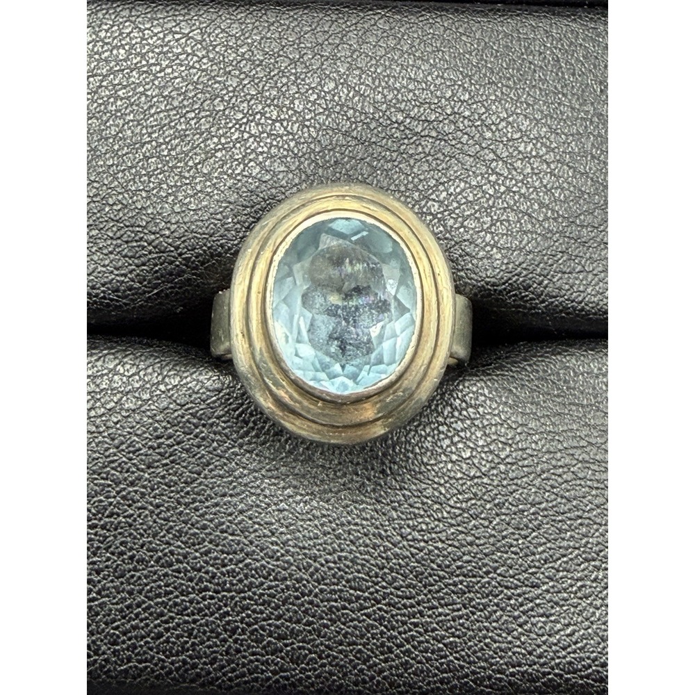 Vintage Sterling Silver Blue Topaz Bezel Ring Size 7.50 J30